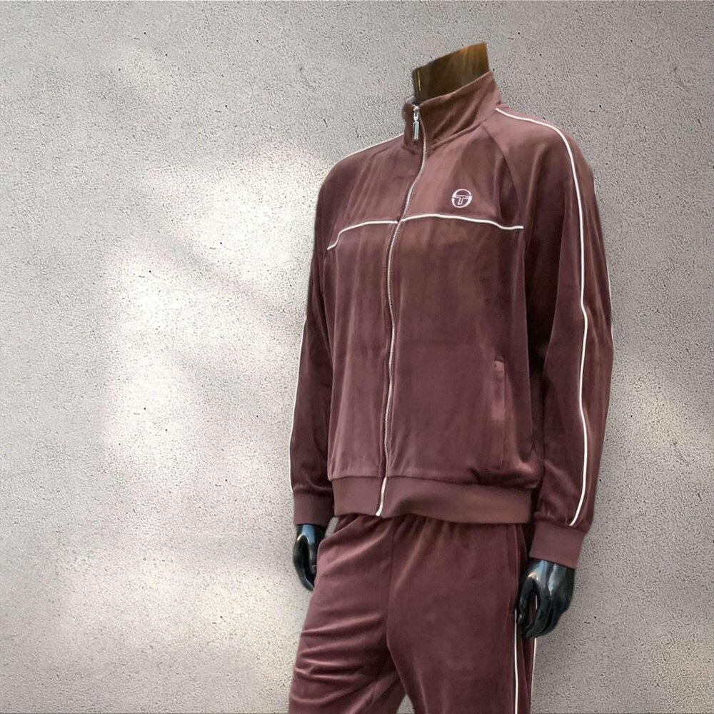 Men’s Sergio Tacchini Brown | White Pipping Velour Full Zip Tracksuit NWT - Picture 5 of 5